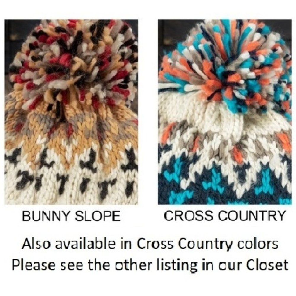 Cream / Mustard Multicolor Knit Beanie with Cute Multicolor Pom-Pom