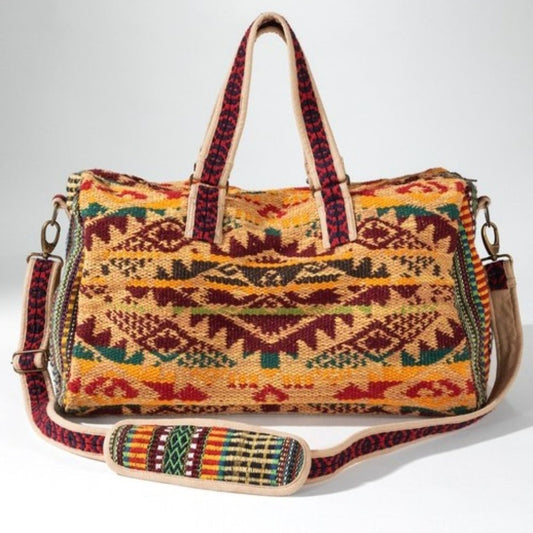 Boho Travel Bag - Ethnic Navajo Design - Handwoven from Fully Fine Cotton