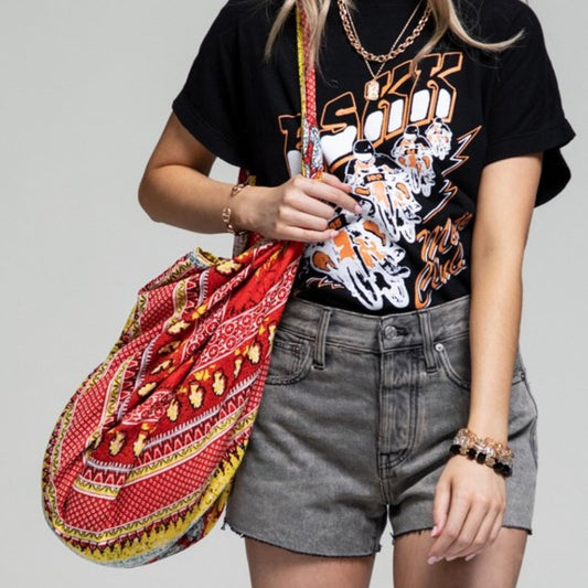 Boho Chic Beach Yoga Hobo Shoulder Bag - 100% Cotton - Bohemian Ethnic Inspired