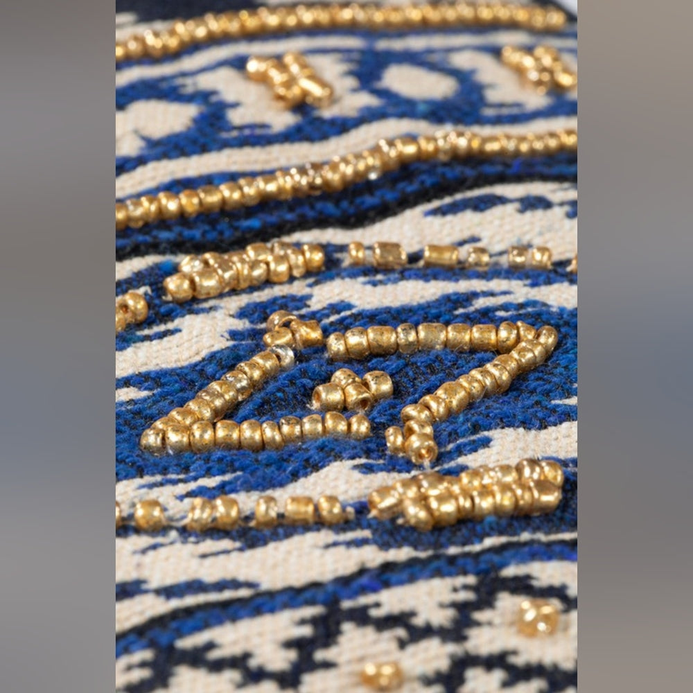 Handmade Hand Beaded Wristlet Clutch - Ethnic Inspired Design - Dyed Fine Cotton
