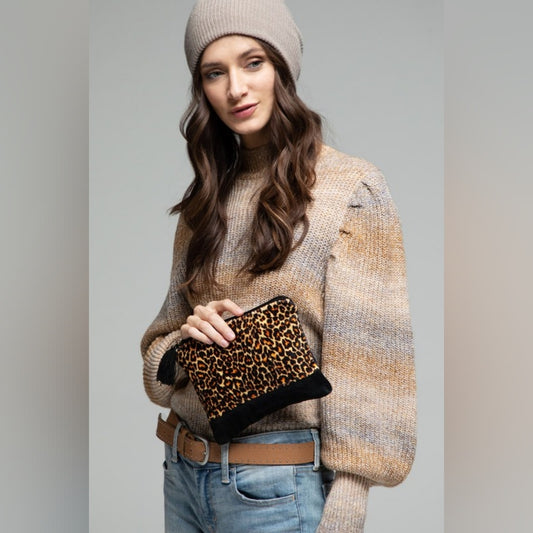 Luxurious Fine Cotton Pouch - Velvet Leopard Print w/ Fine Thread Tassel Accent