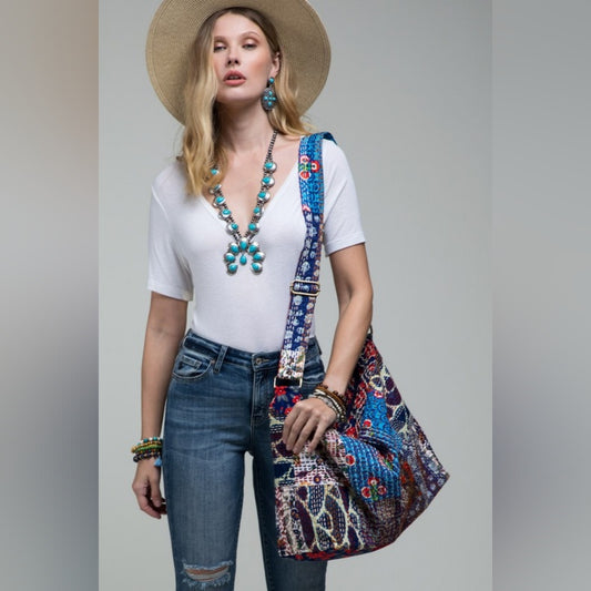 Boho Chic - Hand Stitched Patchwork Shoulder Bag - Fully Lined - Bohemian Style
