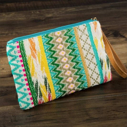 Handmade Hand Beaded Wristlet Clutch - Ethnic Inspired Design - Pastel Colors