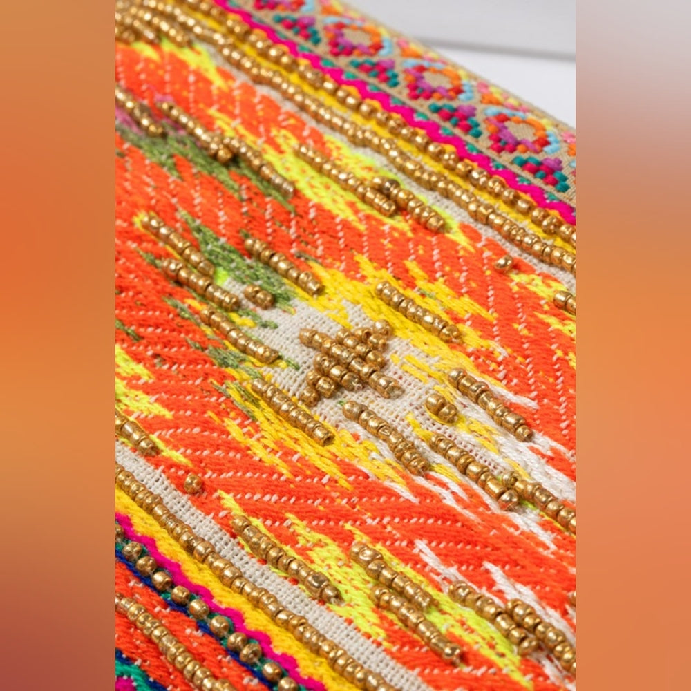 Handmade Hand Beaded Wristlet Clutch - Ethnic Inspired Design - Bright Colorful