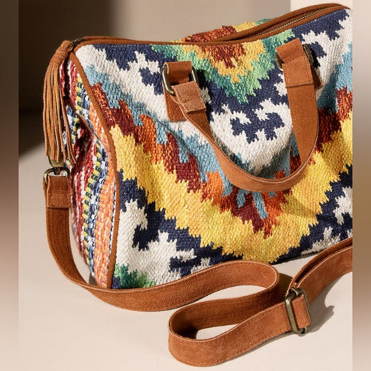 Handmade Boho Chic Satchel / Boston Bag - Navajo Aztec Inspired Design