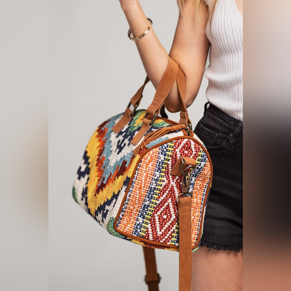 Handmade Boho Chic Satchel / Boston Bag - Navajo Aztec Inspired Design