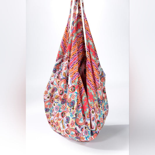 Boho Chic Beach Yoga Hobo Shoulder Bag - 100% Cotton - Paisley Floral Design