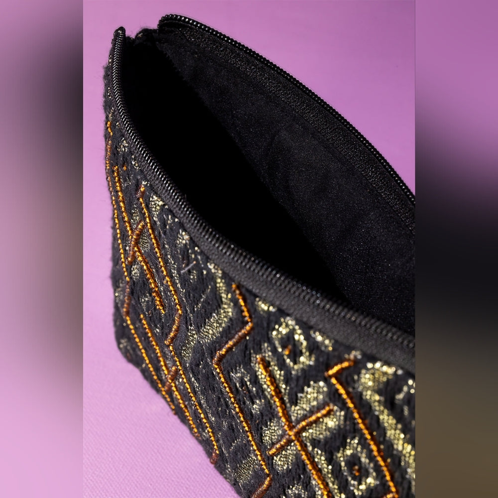 Handmade Hand Beaded Wristlet Clutch - Ethnic Inspired Design - Dyed Fine Cotton