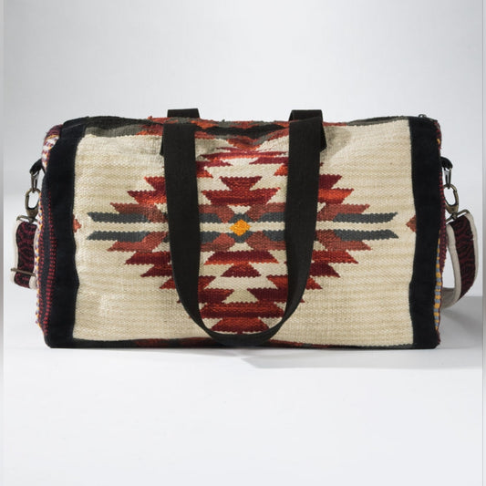 Boho Chic Travel Bag - Duo-Tone Embroidered Southwest Navajo Inspired Design