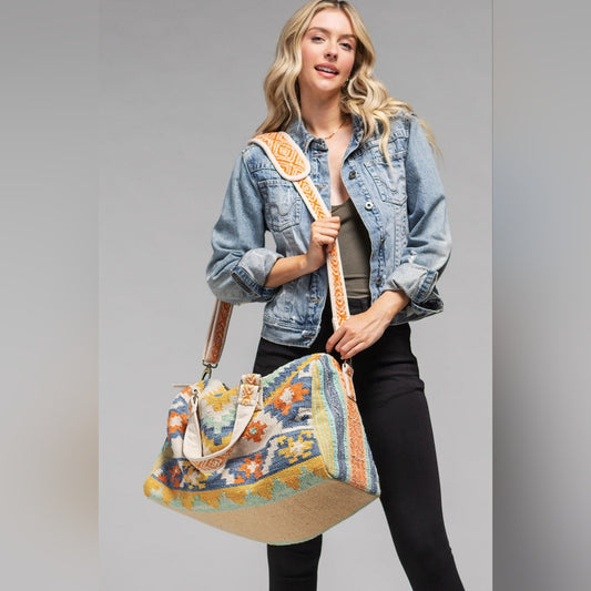 Boho Chic Travel Bag - Navajo Southwest Inspired Design - Handmade Fine Cotton