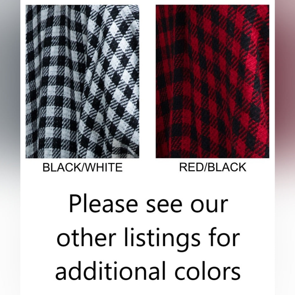 Reversible Black / White Buffalo Plaid Kimono w/ Frayed Fringe