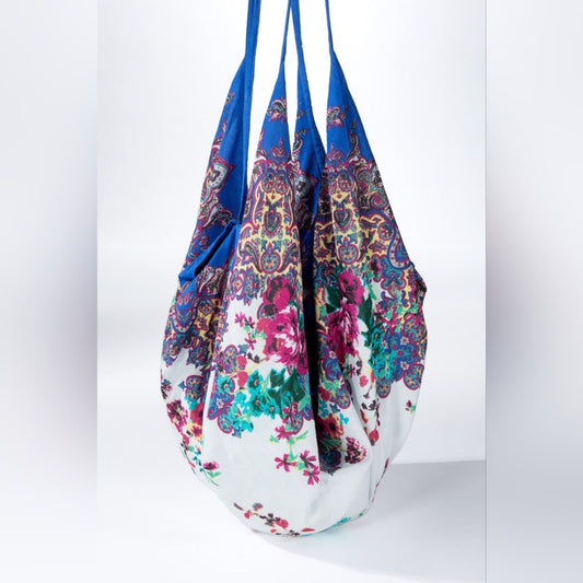 Boho Chic Beach Yoga Hobo Shoulder Bag - Paisley Floral Design - 100% Cotton