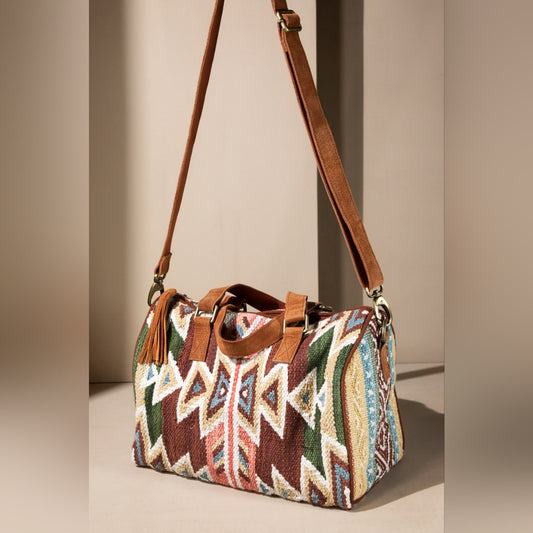 Handwoven Boho Chic Boston Bag / Satchel - Navajo Aztec Inspired Design
