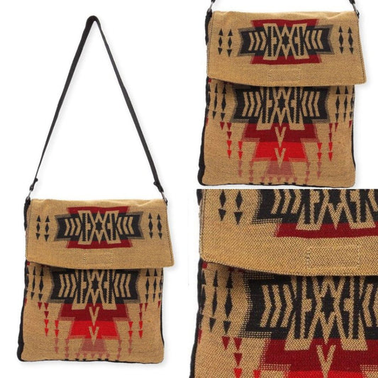 Flap Top Shoulder Bag - Southwest Style - Ethnic Inspired Design - Lightweight