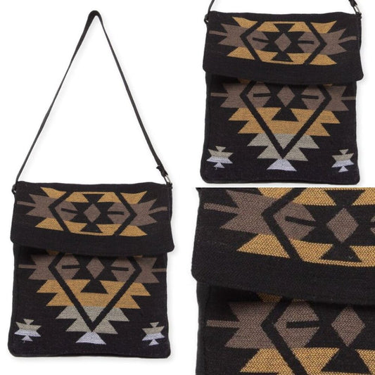 Flap Top Shoulder Bag - Southwest Style - Ethnic Inspired Design - Lightweight