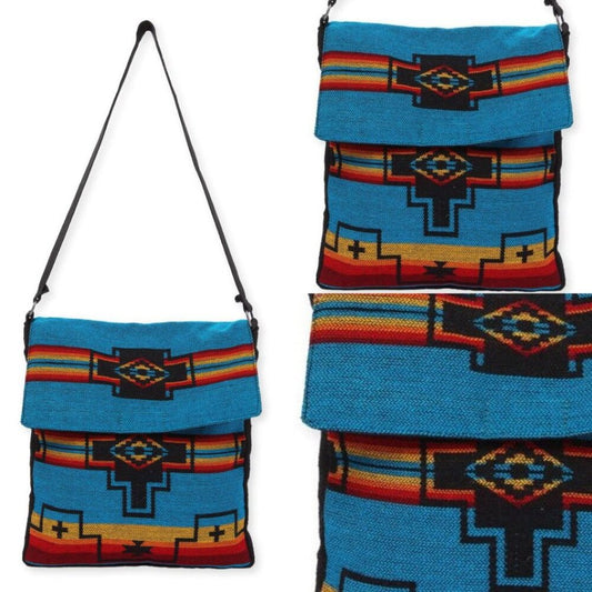 Flap Top Shoulder Bag - Southwest Style - Ethnic Inspired Design - Lightweight