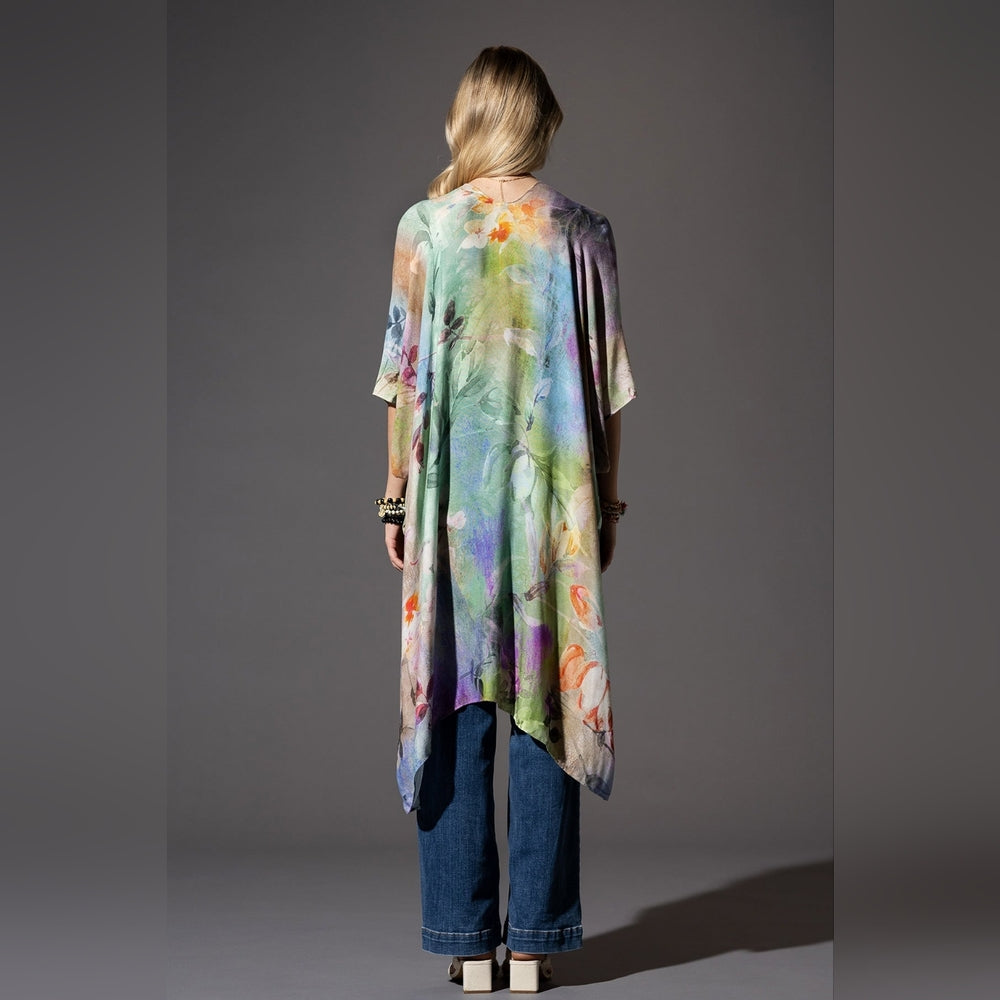 Beautiful Floral Print Kimono - Watercolor Effect Background - Soft & Silky