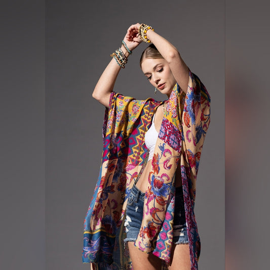 Colorful Floral Paisley & Geometric Print Kimono - Soft & Silky - Lightweight