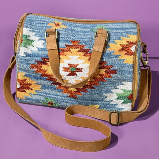 Handmade Boho Chic Satchel / Boston Bag - Navajo Aztec Inspired Design