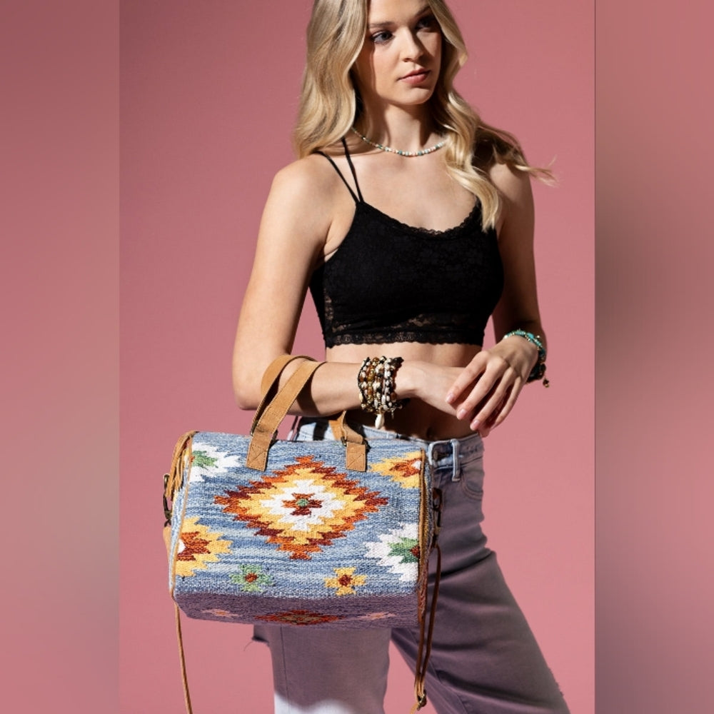 Handmade Boho Chic Satchel / Boston Bag - Navajo Aztec Inspired Design