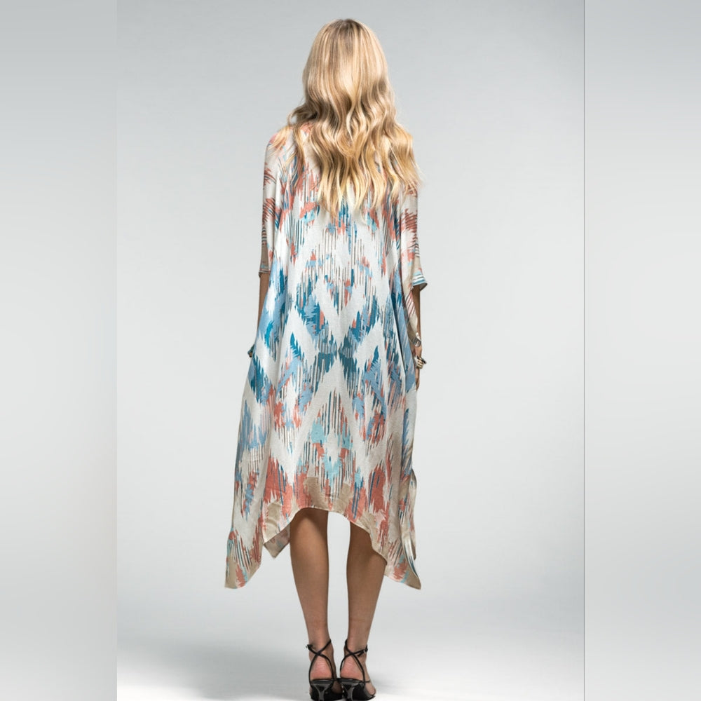 Artistic Southwest Diamond Patterned Kimono - Lightweight Silky Material