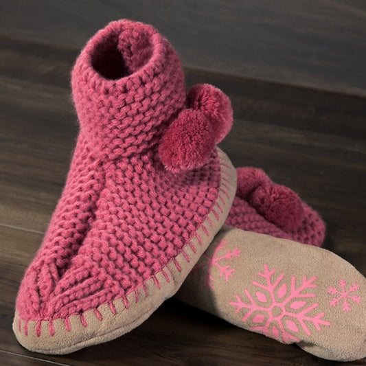 Comfy Hand Knitted Indoor Slipper Booties w Pom-Poms size 8-10π Excellent Gift!