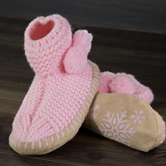 Comfy Hand Knitted Indoor Slipper Booties w Pom-Poms size 6-7π Excellent Gift!