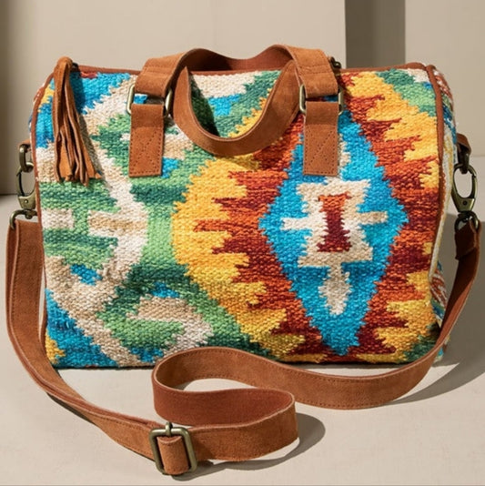 Handmade Boho Chic Satchel / Boston Bag - Navajo Aztec Inspired Design