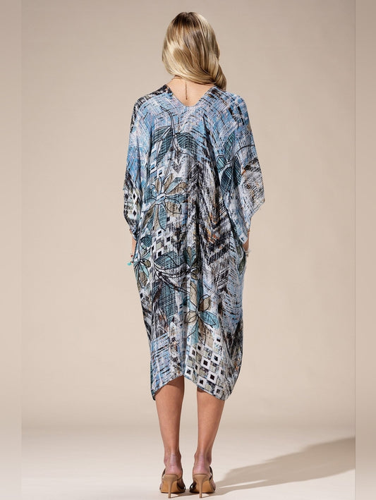 Abstract Boho Floral Open Front Kimono or Swimsuit Coverup Lightweight NWT
