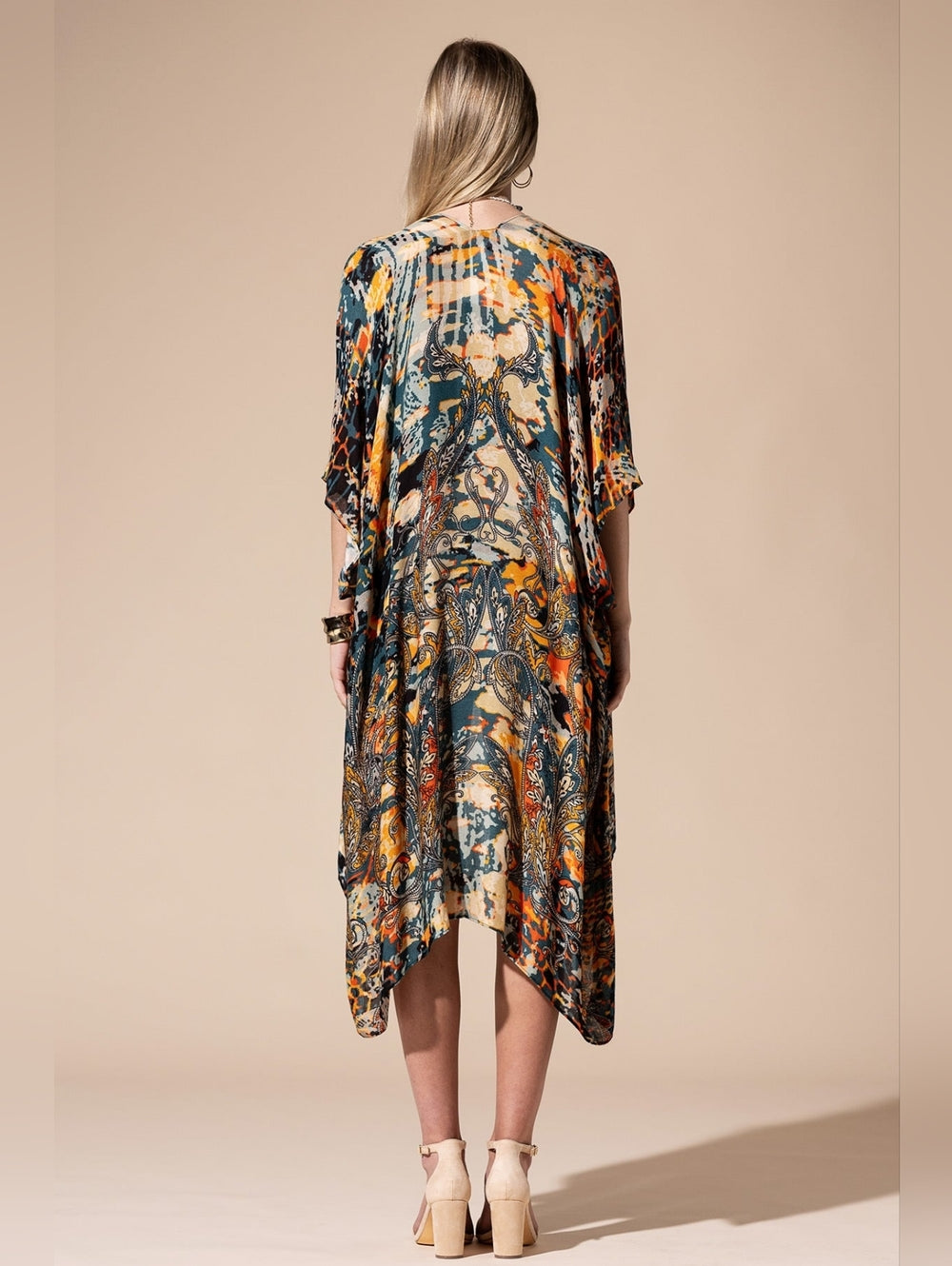 Stunning & Artfully Printed Kimono / Swimsuit Coverup Intricate Paisley Motifs