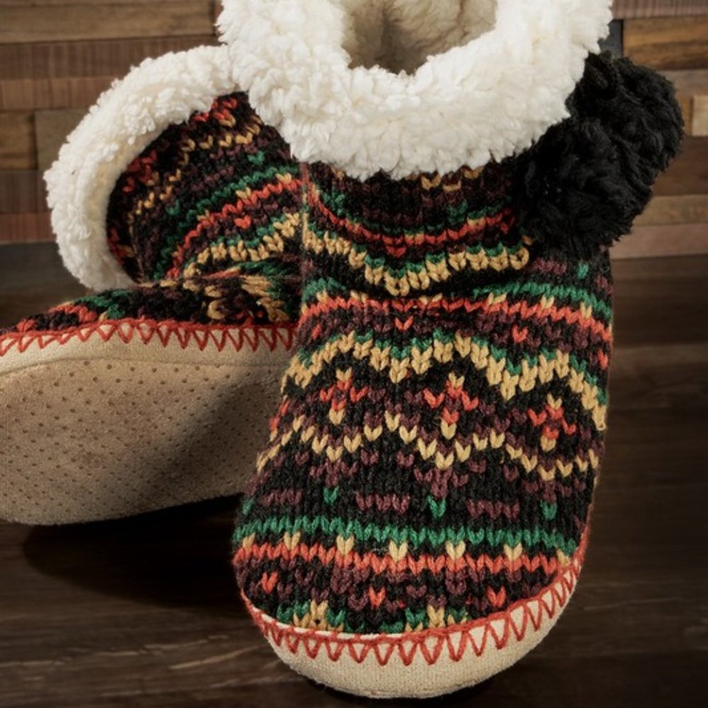 NEW! Hand Knitted Indoor Slipper Boots Pom Poms  🎁 Excellent Gift! 🎁