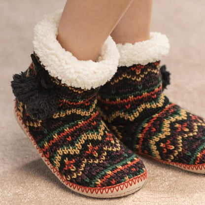NEW! Hand Knitted Indoor Slipper Boots Pom Poms  🎁 Excellent Gift! 🎁