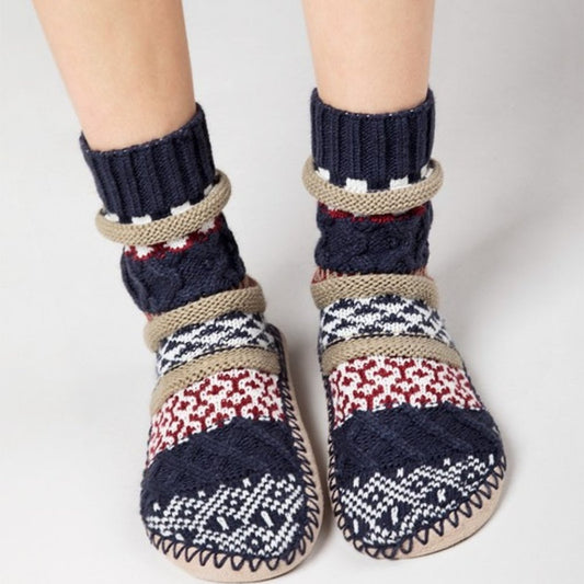 Jacquard Knit Navy Slipper Socks - Nordic Pattern  🎁 Excellent Gift! 🎁