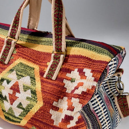 Rust Boho Chic Travel Bag - Navajo Inspired Design - Handmade Fully Fine Cotton
