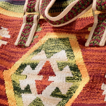 Rust Boho Chic Travel Bag - Navajo Inspired Design - Handmade Fully Fine Cotton