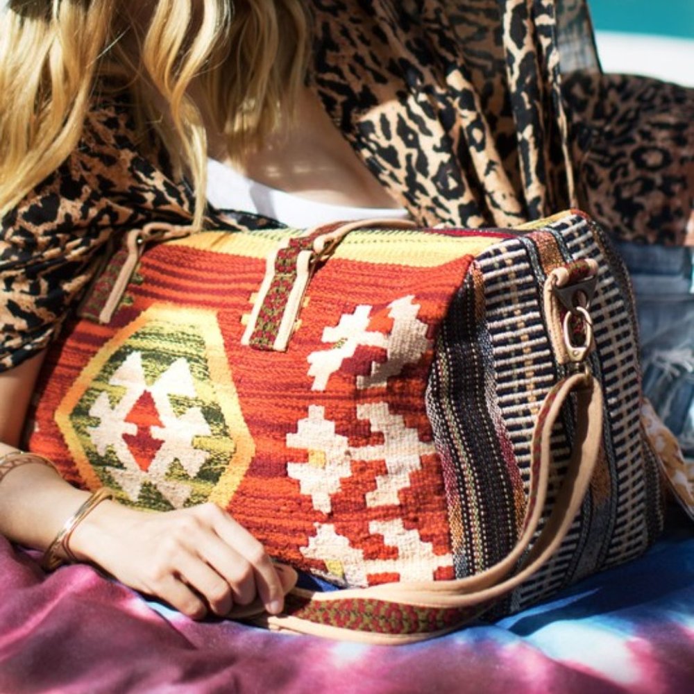 Rust Boho Chic Travel Bag - Navajo Inspired Design - Handmade Fully Fine Cotton