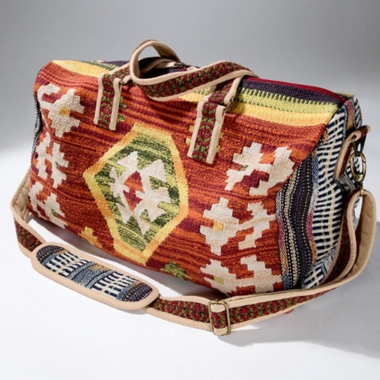 Rust Boho Chic Travel Bag - Navajo Inspired Design - Handmade Fully Fine Cotton