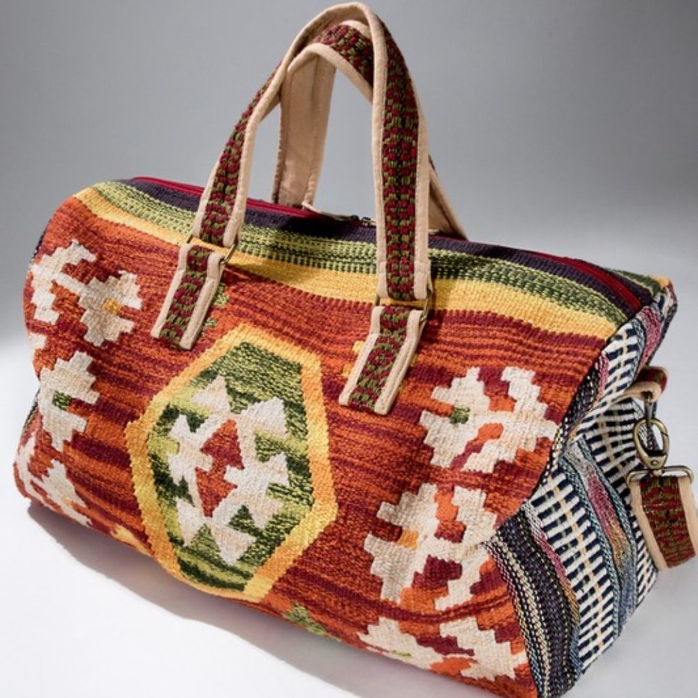 Rust Boho Chic Travel Bag - Navajo Inspired Design - Handmade Fully Fine Cotton
