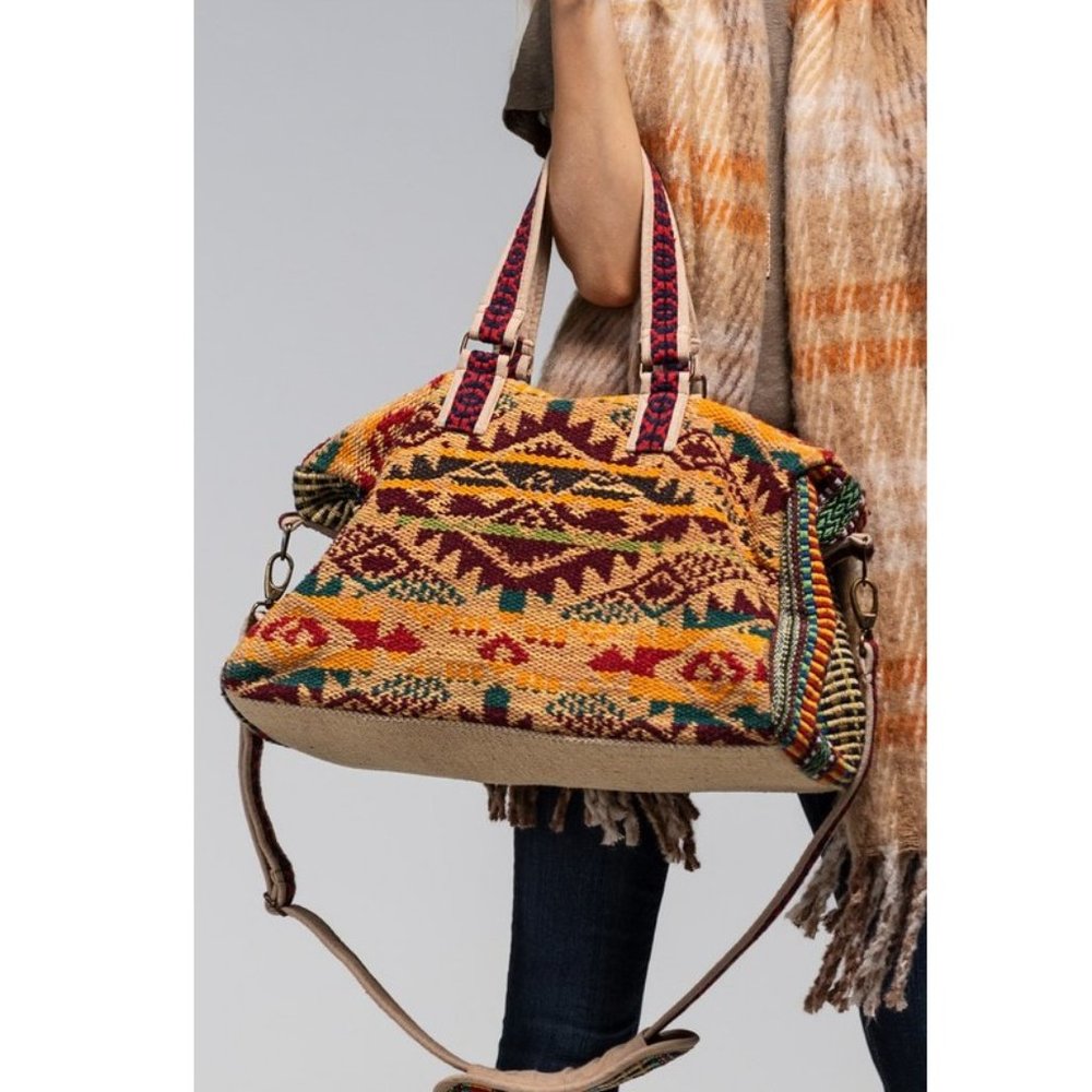 Boho Travel Bag - Ethnic Navajo Design - Handwoven from Fully Fine Cotton