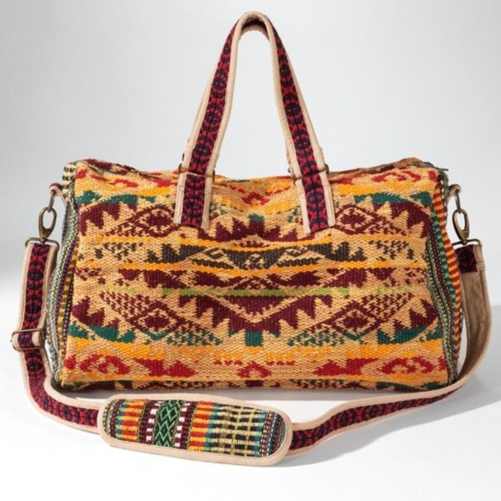 Boho Travel Bag - Ethnic Navajo Design - Handwoven from Fully Fine Cotton