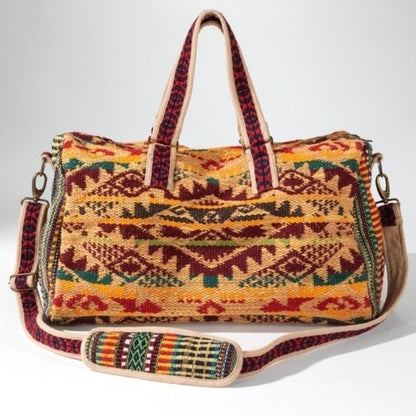 Boho Travel Bag - Ethnic Navajo Design - Handwoven from Fully Fine Cotton