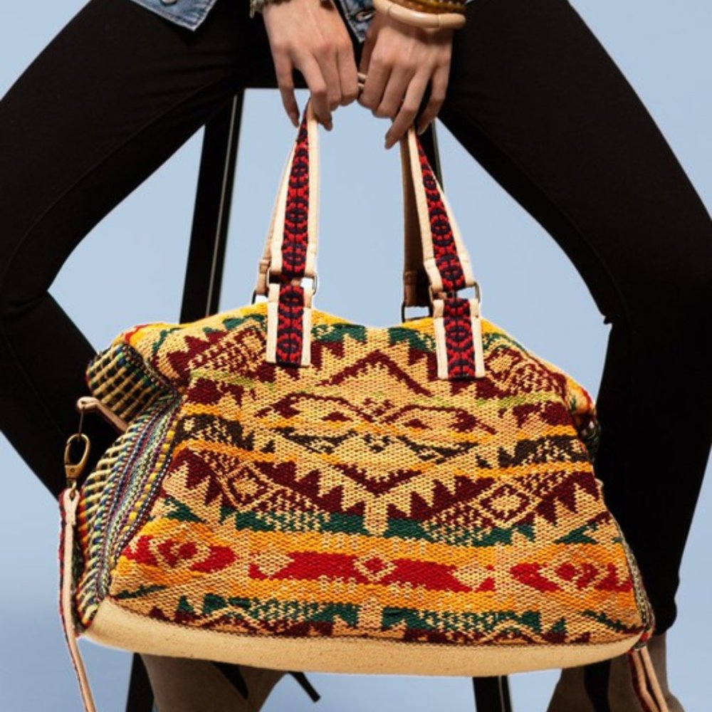 Boho Travel Bag - Ethnic Navajo Design - Handwoven from Fully Fine Cotton