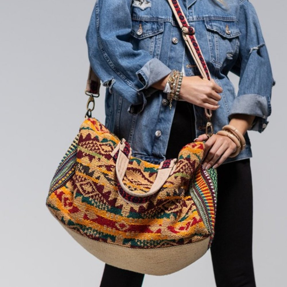 Boho Travel Bag - Ethnic Navajo Design - Handwoven from Fully Fine Cotton