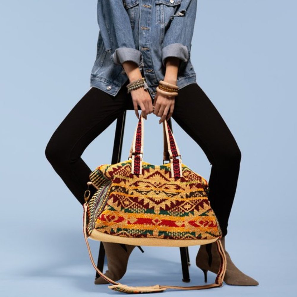Boho Travel Bag - Ethnic Navajo Design - Handwoven from Fully Fine Cotton