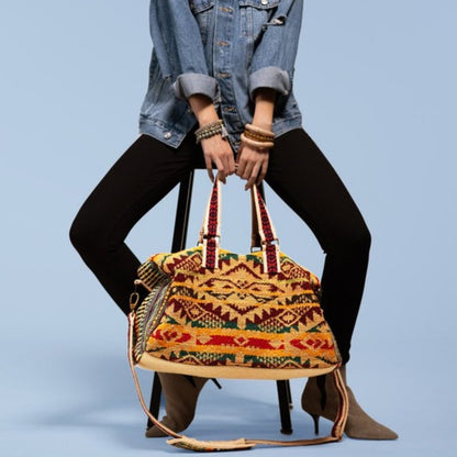 Boho Travel Bag - Ethnic Navajo Design - Handwoven from Fully Fine Cotton