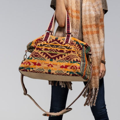 Boho Travel Bag - Ethnic Navajo Design - Handwoven from Fully Fine Cotton