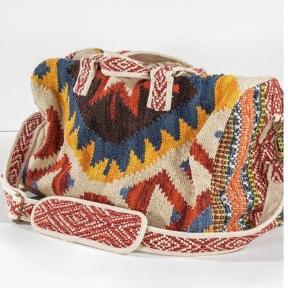 Boho Travel Bag - Ethnic Navajo Design - Handwoven from Fully Fine Cotton
