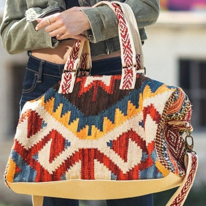 Boho Travel Bag - Ethnic Navajo Design - Handwoven from Fully Fine Cotton