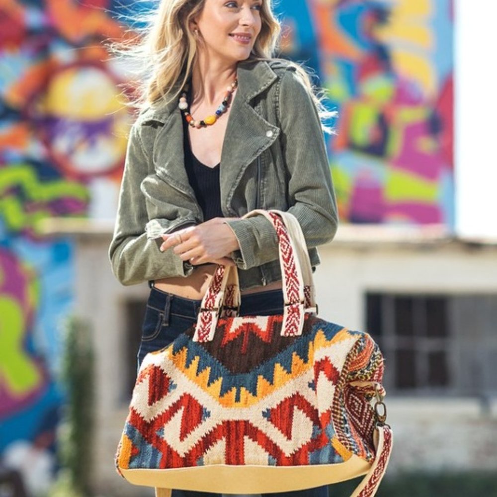 Boho Travel Bag - Ethnic Navajo Design - Handwoven from Fully Fine Cotton