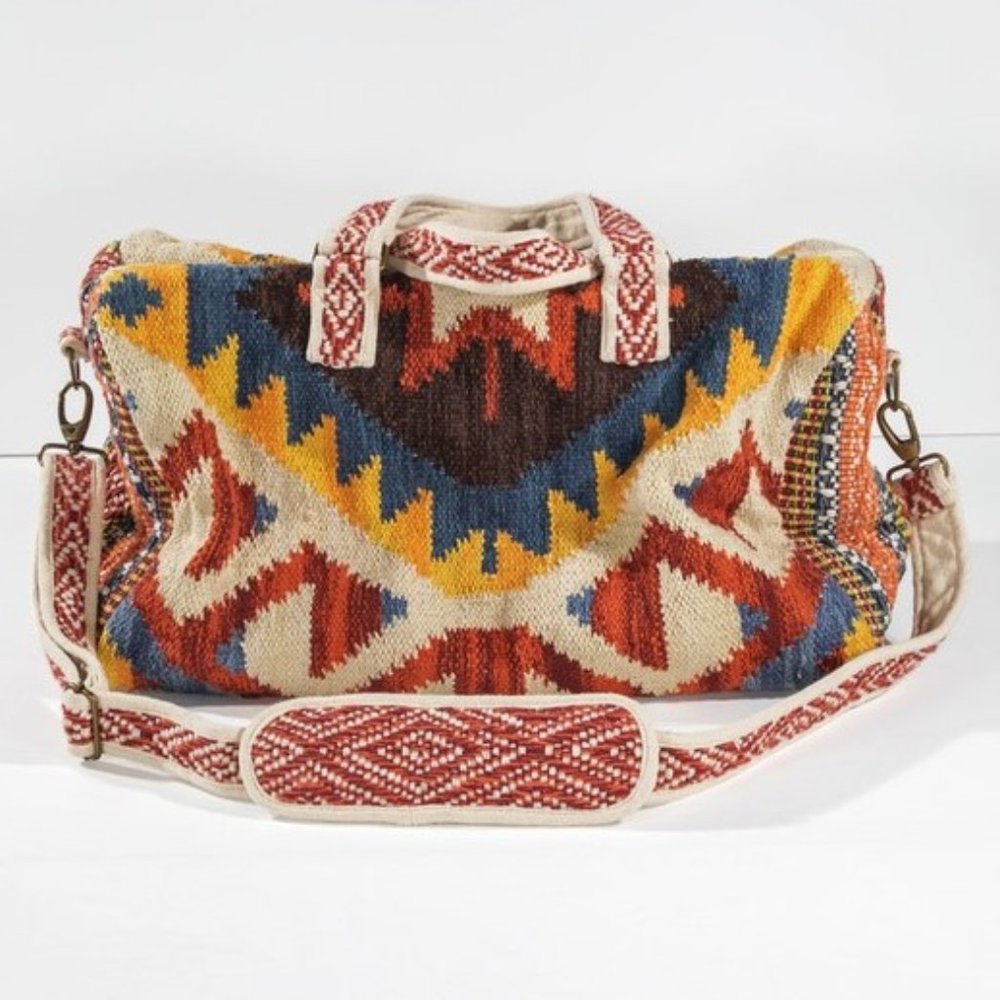 Boho Travel Bag - Ethnic Navajo Design - Handwoven from Fully Fine Cotton